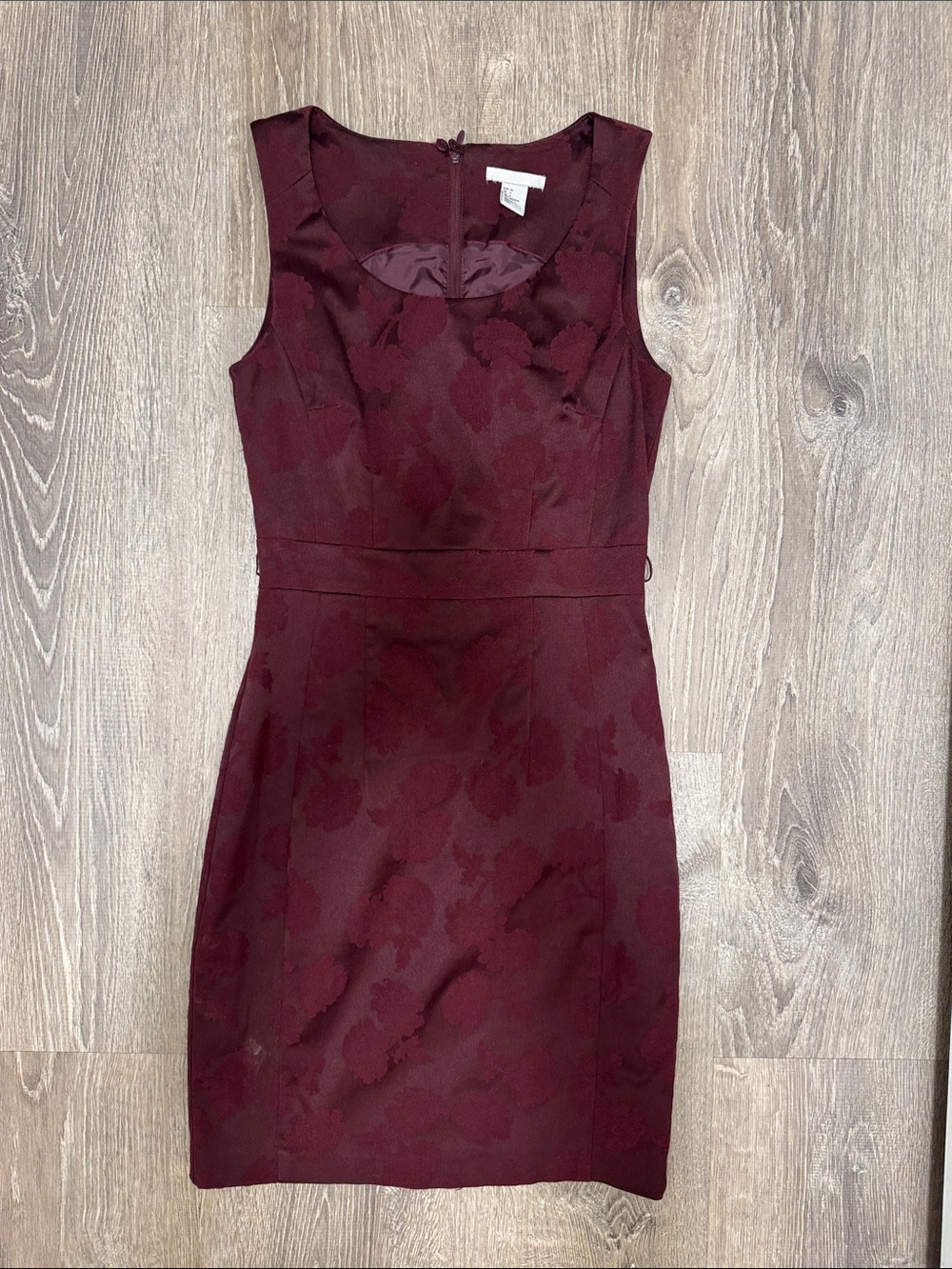 H&M Sleeveless Wine Floral Jacquard Midi Dress